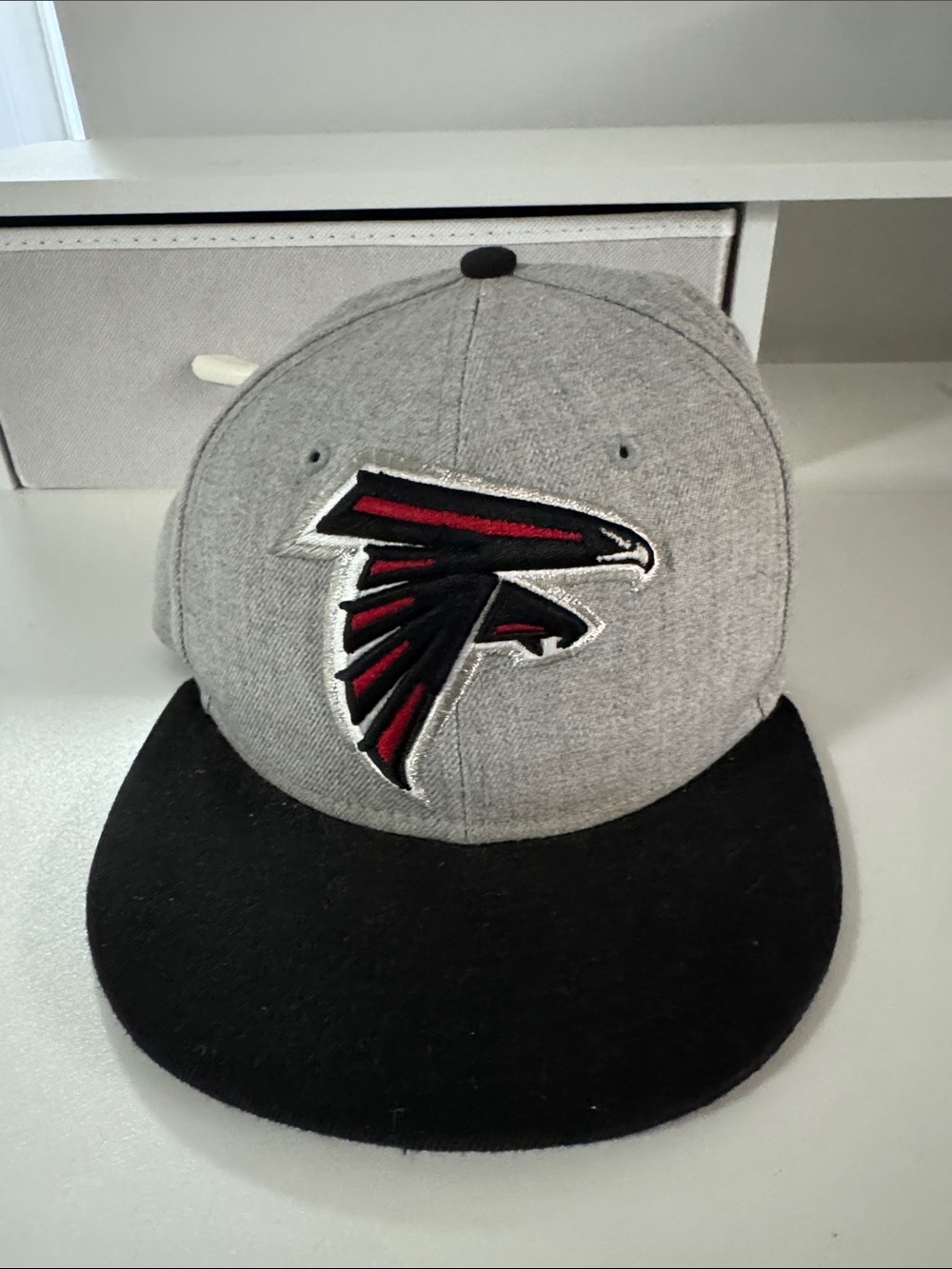 New Era Grey and Black Atlanta Falcons Snapback Hat with Red Logo